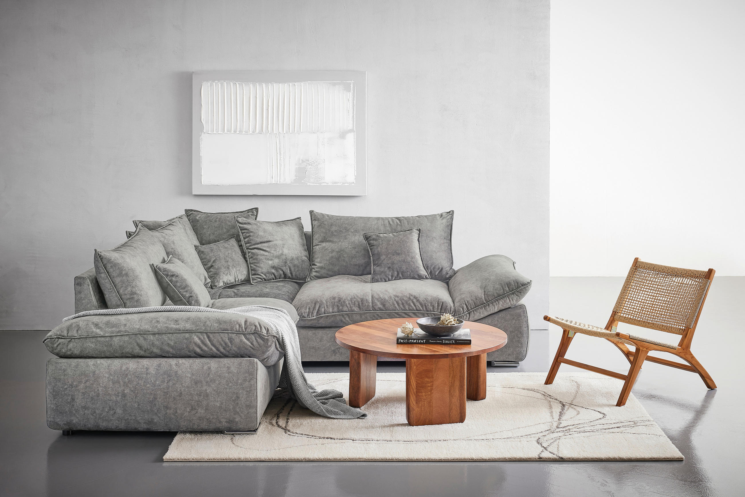 ECKSOFA Grau Velours  - Chromfarben/Grau, KONVENTIONELL, Kunststoff/Textil (247/247cm) - Carryhome
