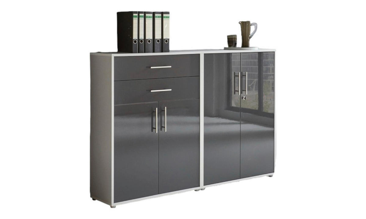 AKTENSCHRANK 168,8/113,6/33 cm  - Anthrazit Hochglanz/Grau, MODERN, Holzwerkstoff (168,8/113,6/33cm) - MID.YOU