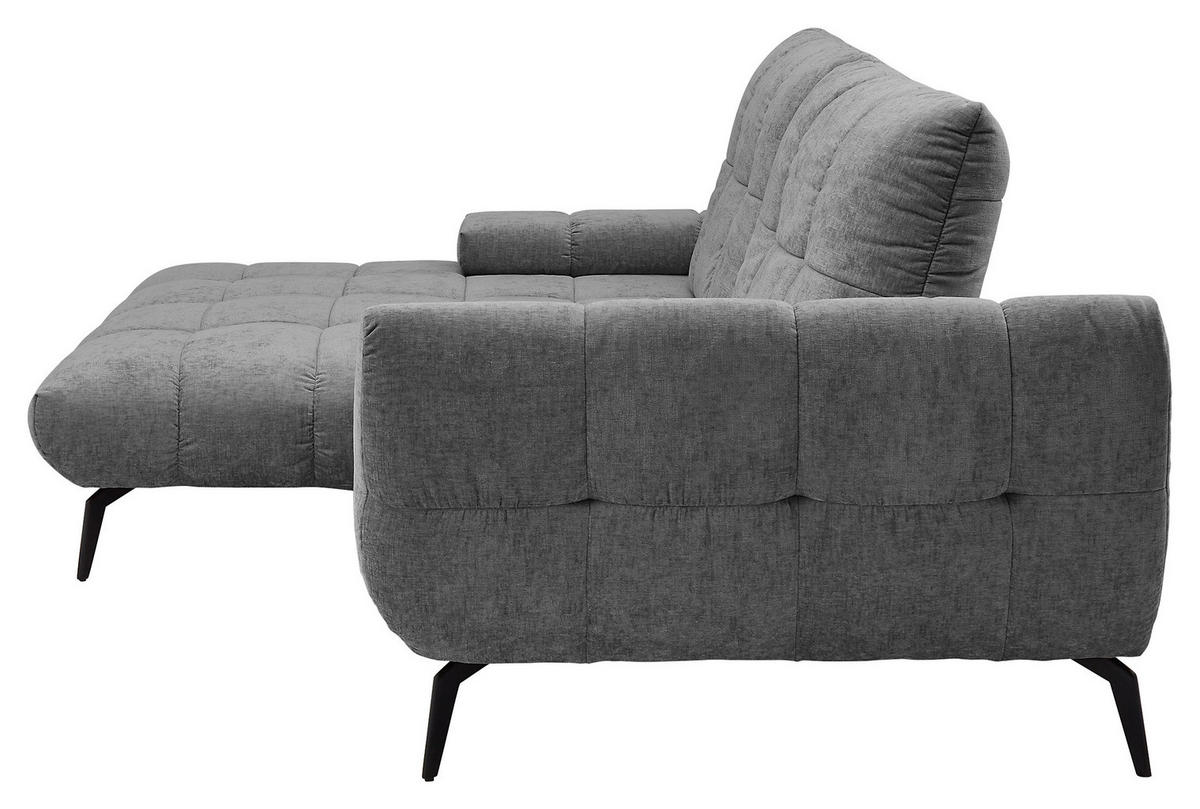 ECKSOFA Anthrazit Flachgewebe Rücken echt, Sitztiefenverstellung  - Anthrazit/Schwarz, KONVENTIONELL, Textil/Metall (211/273cm) - SetOne by Musterring