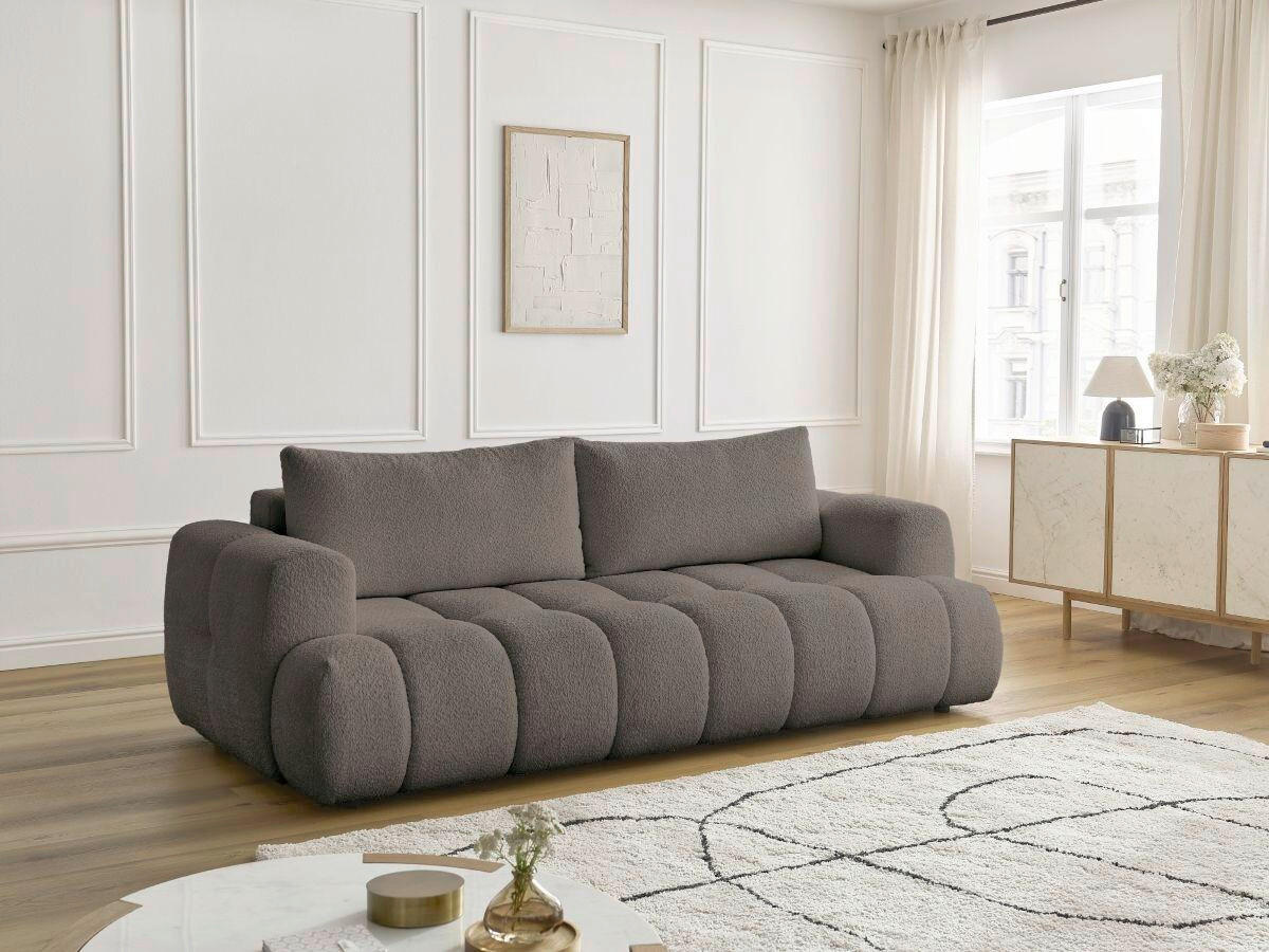 SCHLAFSOFA FUJI Bouclé Taupe  inkl.  - Taupe/Schwarz, MODERN, Kunststoff/Textil (251/113/88cm)