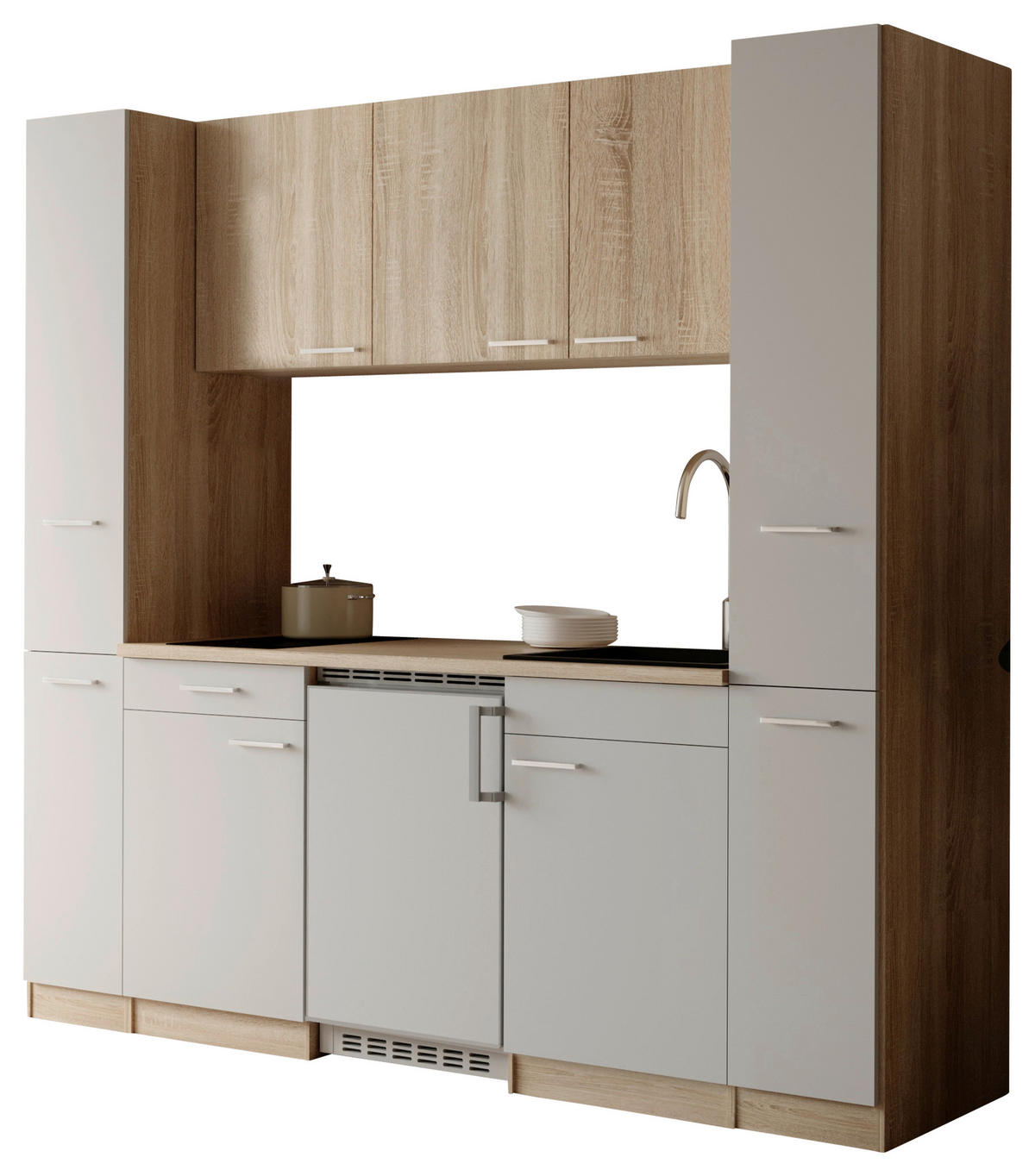 KÜCHENBLOCK Ingrid 210 cm  in Weiß  - Eichefarben/Alufarben, Design, Holzwerkstoff/Kunststoff (210cm) - Respekta