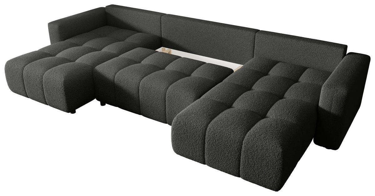 WOHNLANDSCHAFT Dunkelgrau Bouclé  - Dunkelgrau/Schwarz, MODERN, Kunststoff/Textil (190/380/190cm) - Carryhome