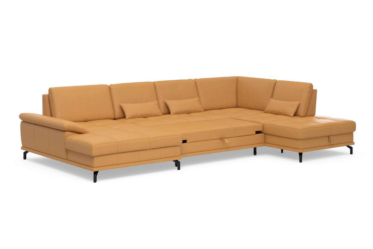 WOHNLANDSCHAFT  Echtleder Currygelb  - Currygelb/Schwarz, Basics, Leder/Metall (176/363/223cm) - Sit & More