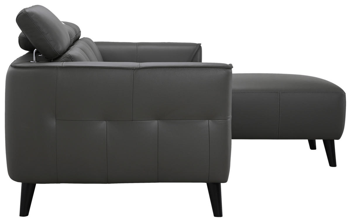 ECKSOFA Grau Echtleder  - Schwarz/Grau, KONVENTIONELL, Leder (223/92,5/169.5cm) - MID.YOU