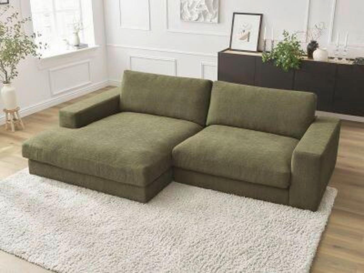 ECKSOFA Ottomane links  LEONARD Grün Struktur  - Schwarz/Grün, MODERN, Kunststoff/Textil (159/234cm)