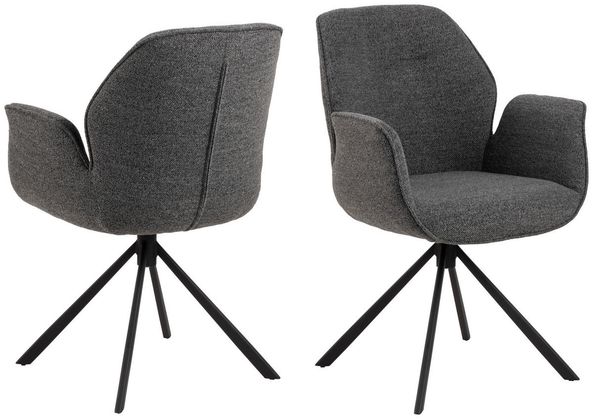 STOLICA S NASLONOM ZA RUKE  antracit  tekstil      - crna/antracit, Design, tekstil/metal (60,5/91/62cm) - MID.YOU