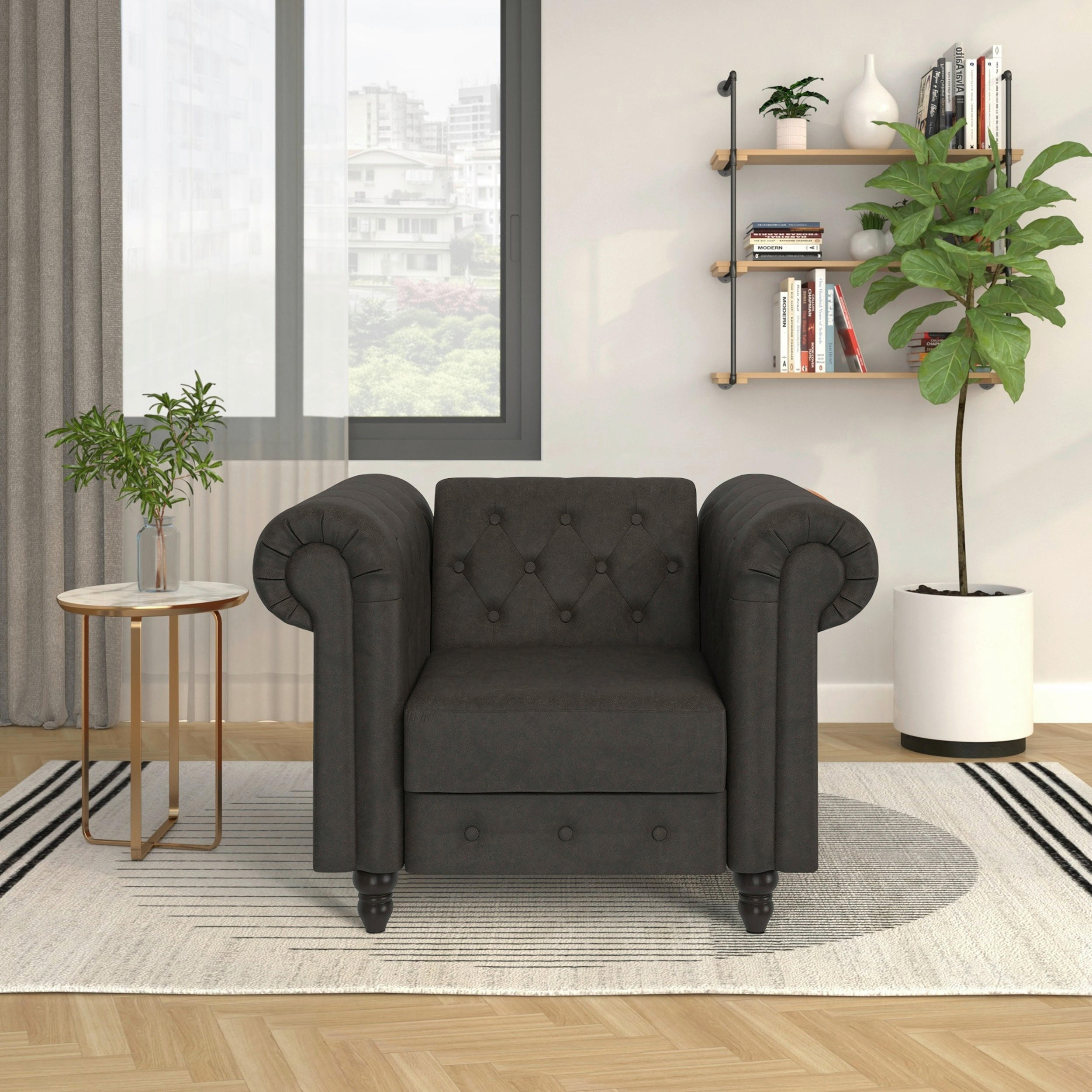 SESSEL in Mikrofaser Anthrazit  - Anthrazit/Schwarz, Basics, Holz/Textil (111/83/87cm) - Livetastic
