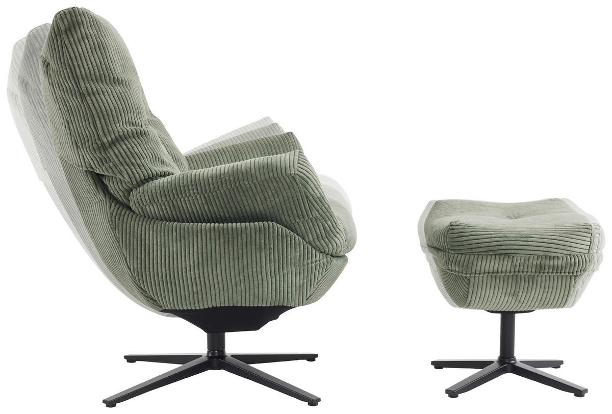 RELAXSESSELSET Cord Relaxfunktion, Hocker    - Schwarz/Grün, Design, Textil/Metall (77/100/78cm) - Carryhome