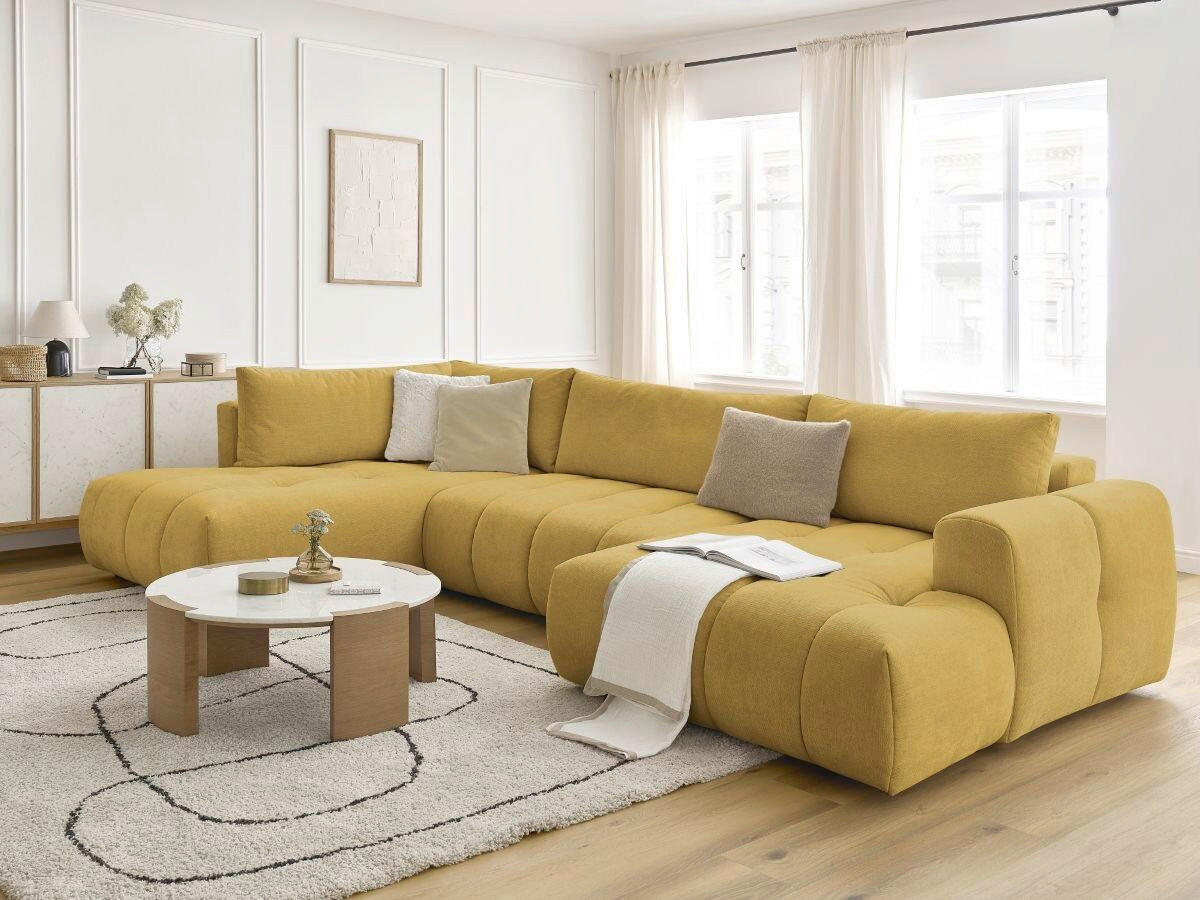 WOHNLANDSCHAFT  FUJI  Gelb Leinenoptik  - Gelb/Schwarz, MODERN, Kunststoff/Textil (204/377/160cm)