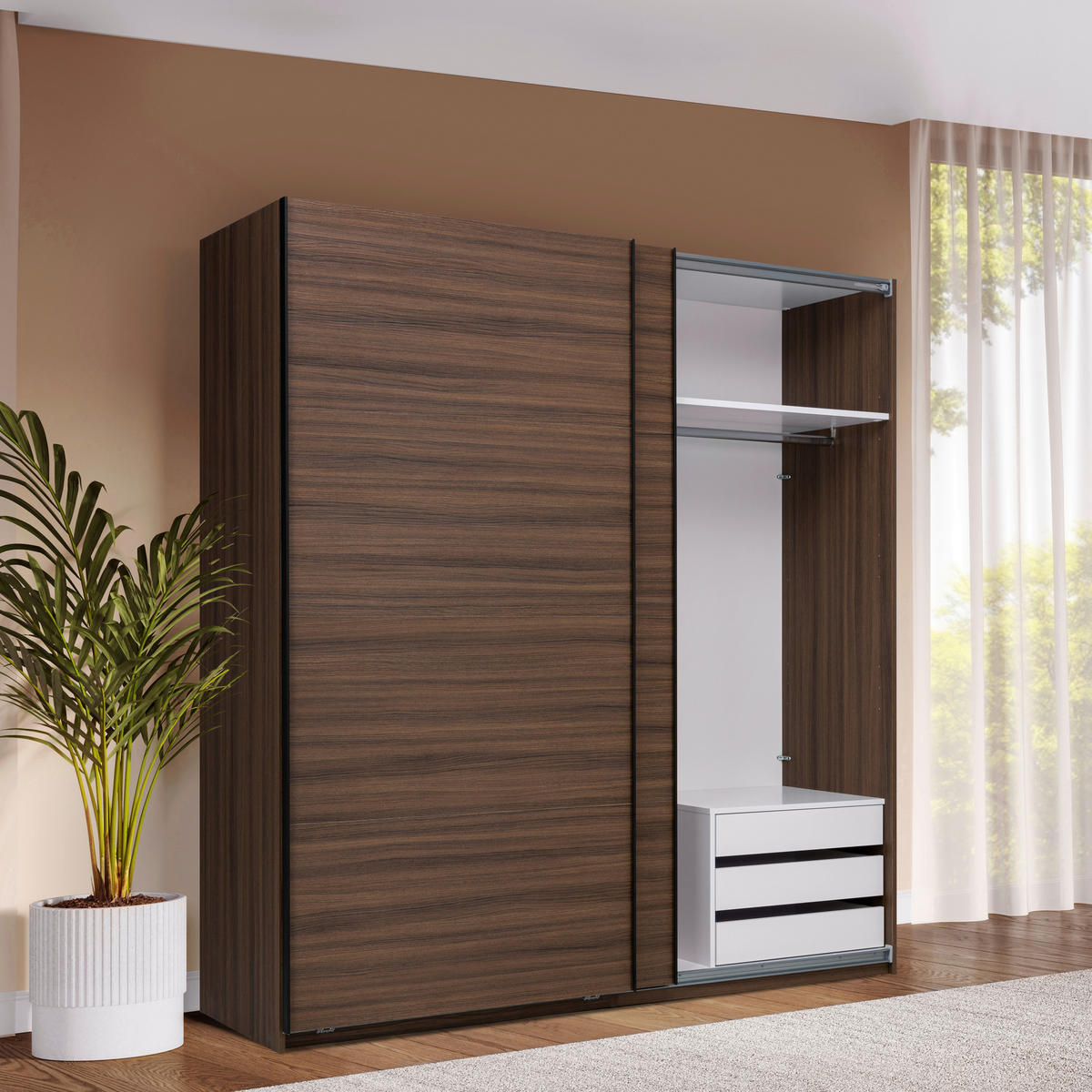 SCHIEBETÜRENSCHRANK 200/211,5/61,5 cm 2-türig Walnussfarben  - Walnussfarben/Schwarz, MODERN, Holzwerkstoff/Metall (200/211,5/61,5cm) - MID.YOU