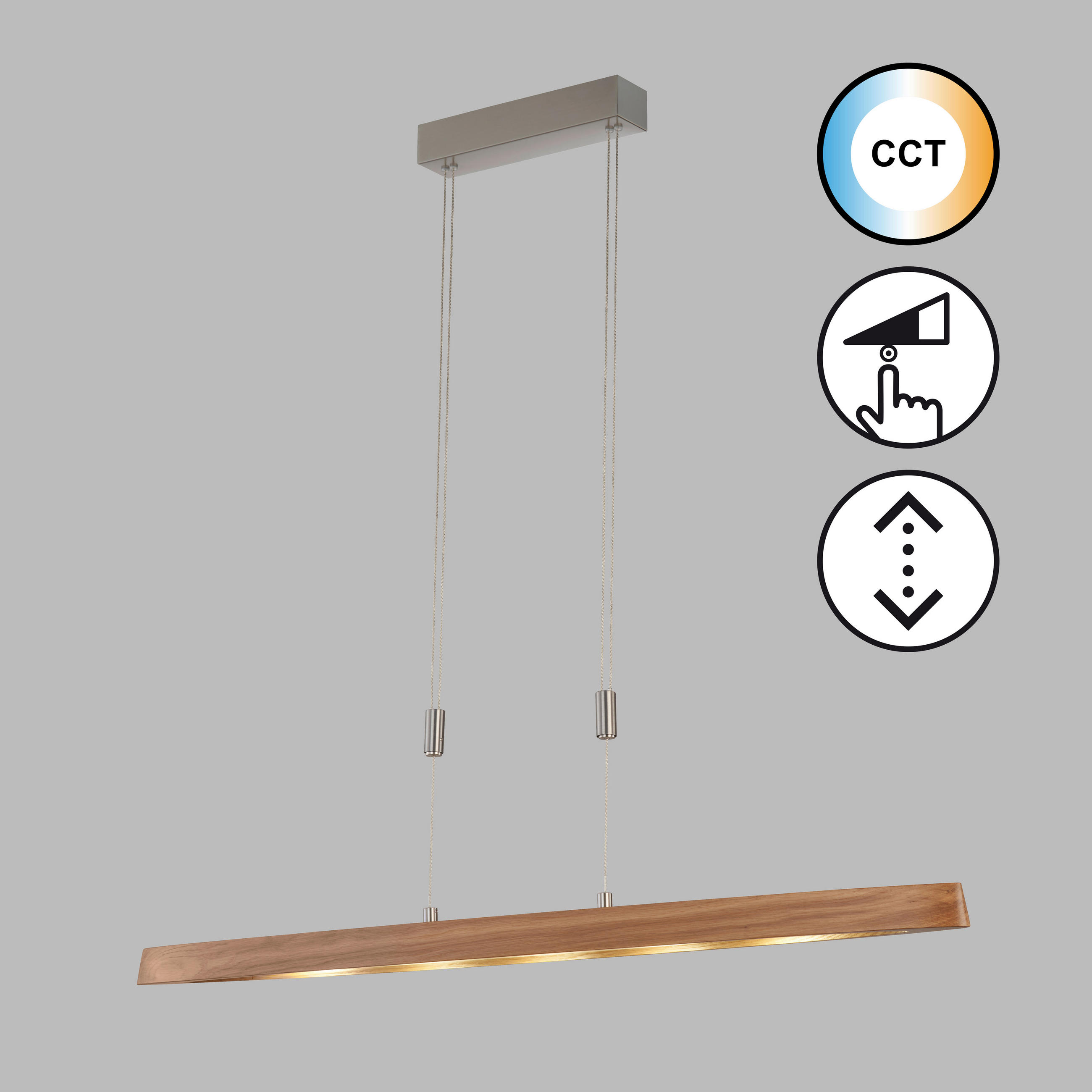 LED-HÄNGELEUCHTE Shine-Wood 106/10/96,5-156,5 cm   - Nickelfarben, Natur, Holz/Metall (106/10/96,5-156,5cm) - Fischer & Honsel