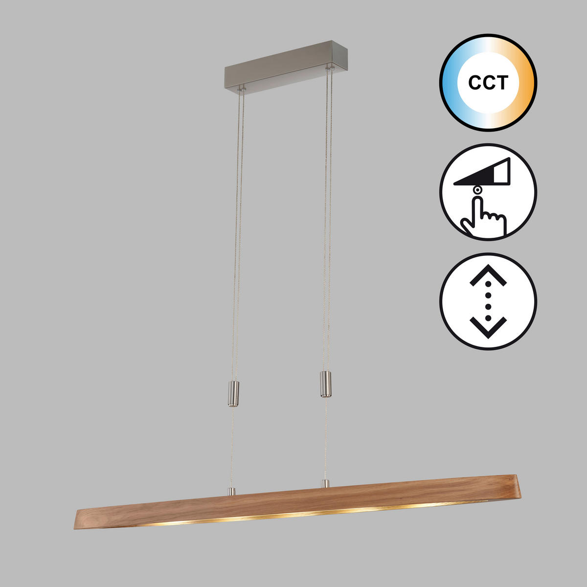 LED-HÄNGLAMPA Shine-Wood 106/10/96,5-156,5 cm  - nickelfärgad, Natur, metall/trä (106/10/96,5-156,5cm) - Fischer & Honsel