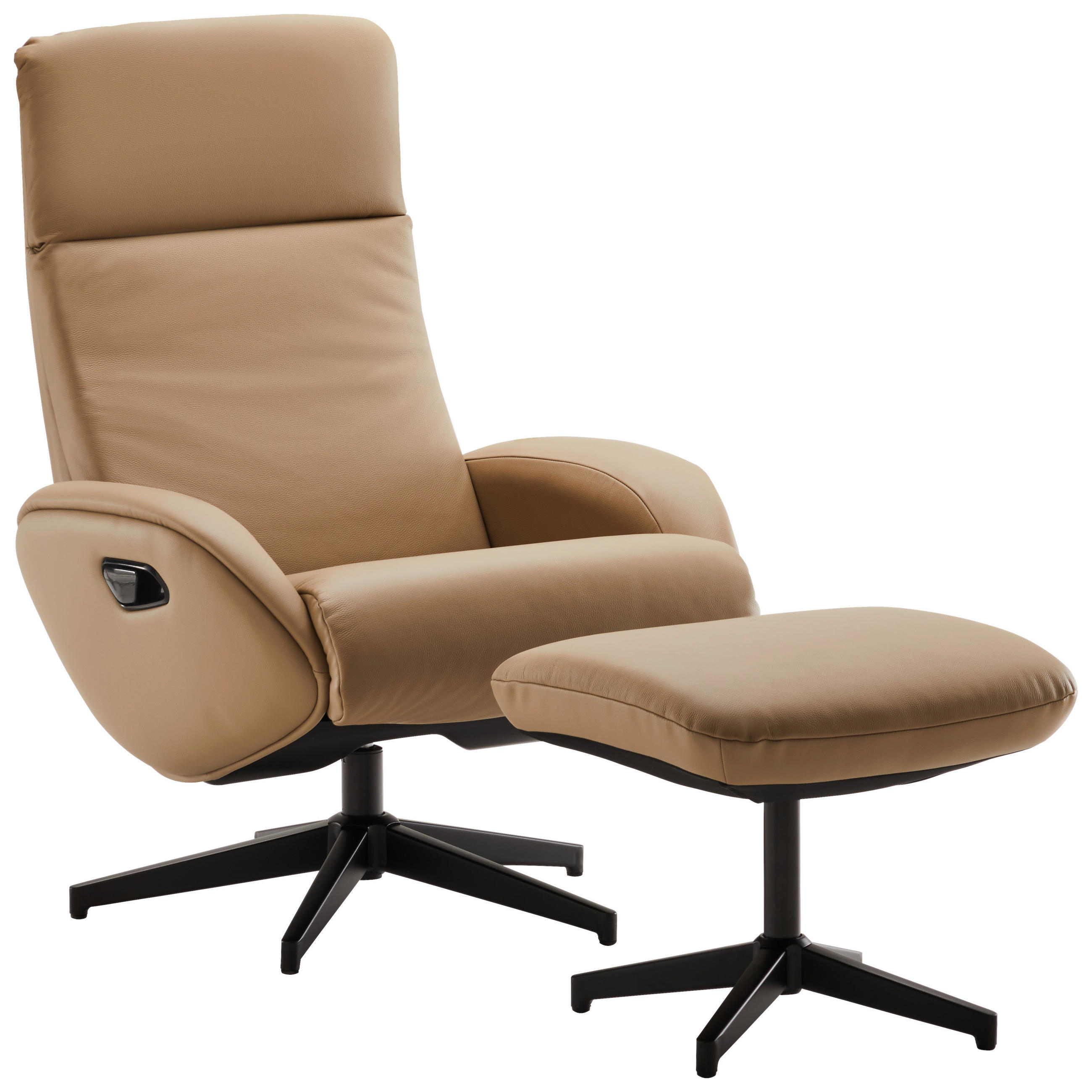 RELAXSESSELSET Lederlook Echtleder Hocker    - Taupe/Schwarz, Design, Leder/Textil (77/107/75cm) - Livetastic