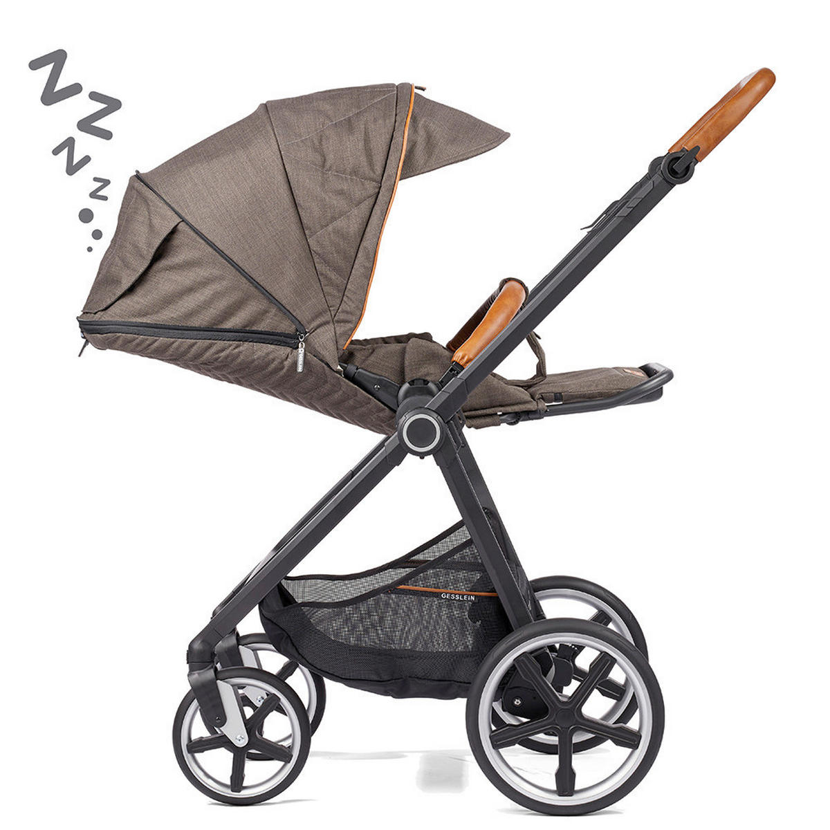 KINDERWAGENSET Fusion Panorama Lyx Set inkl. Wickeltasche  - Schwarz/Mokka, Basics, Metall (57/129/100cm) - Gesslein