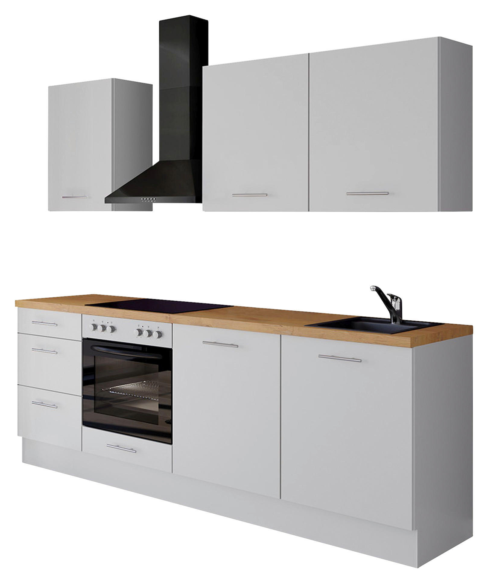 KÜCHENLEERBLOCK 230 cm   in Weiß  - Edelstahlfarben/Eichefarben, Design, Holzwerkstoff/Metall (230cm) - Impuls