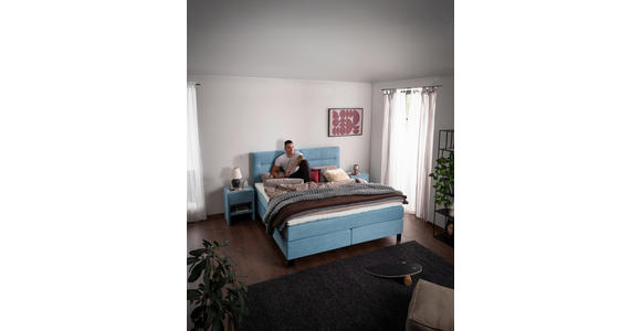 BOXSPRINGBETT 200/220 cm  in Pastellblau  - Pastellblau/Schwarz, KONVENTIONELL, Textil/Metall (200/220cm) - Esposa