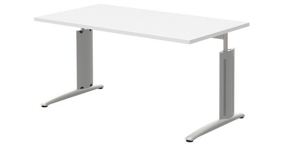 SCHREIBTISCH 140/80/70-82 cm in Weiß, Alufarben - Alufarben/Weiß, KONVENTIONELL, Holzwerkstoff/Metall (140/80/70-82cm) - Moderano