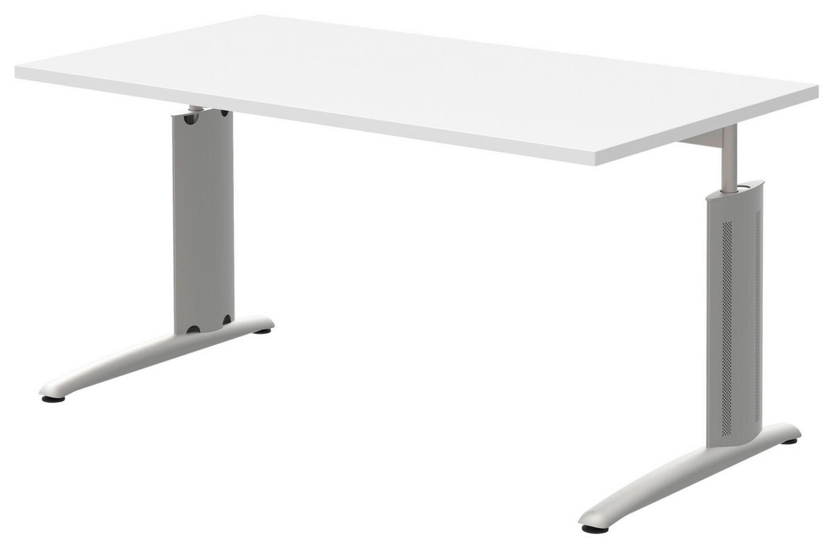 SCHREIBTISCH 140/80/70-82 cm  in Weiss, Alufarben  - Weiss/Alufarben, Konventionell, Holzwerkstoff/Metall (140/80/70-82cm) - Moderano