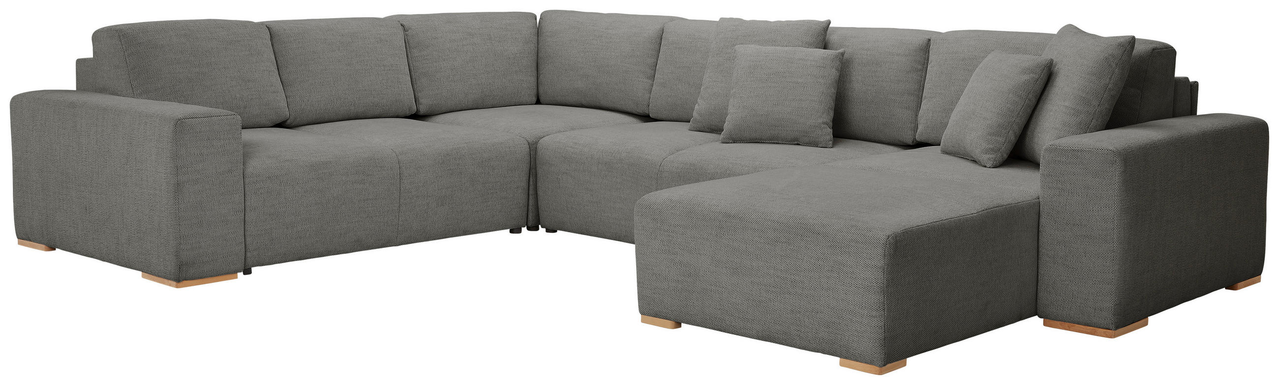 WOHNLANDSCHAFT Grau Flachgewebe  - Buchefarben/Schwarz, KONVENTIONELL, Holz/Kunststoff (283/371/208cm) - Livetastic