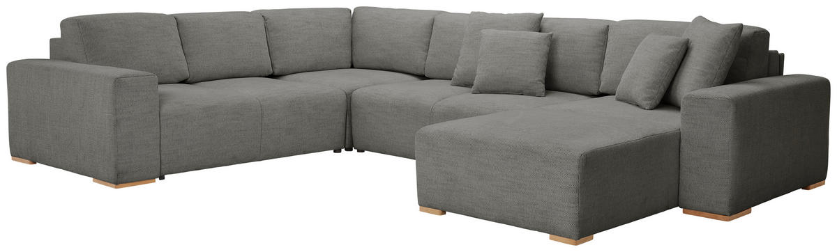 WOHNLANDSCHAFT Grau Flachgewebe  - Buchefarben/Schwarz, KONVENTIONELL, Holz/Kunststoff (283/371/208cm) - Livetastic