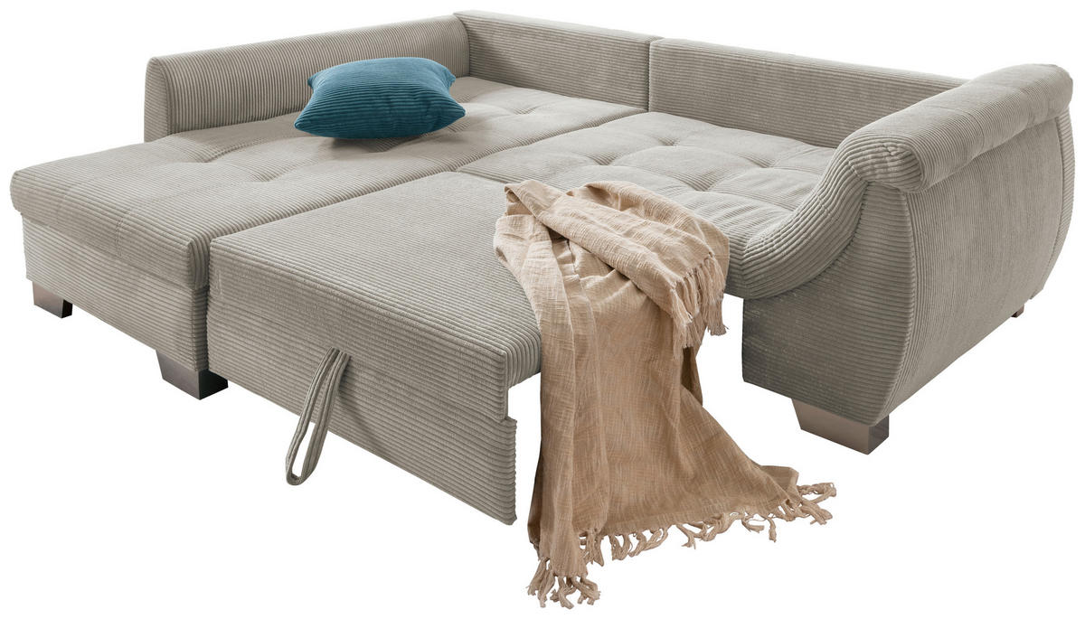ECKSOFA in Cord Silberfarben  - Silberfarben/Petrol, Design, Holz/Textil (190/250cm) - MID.YOU
