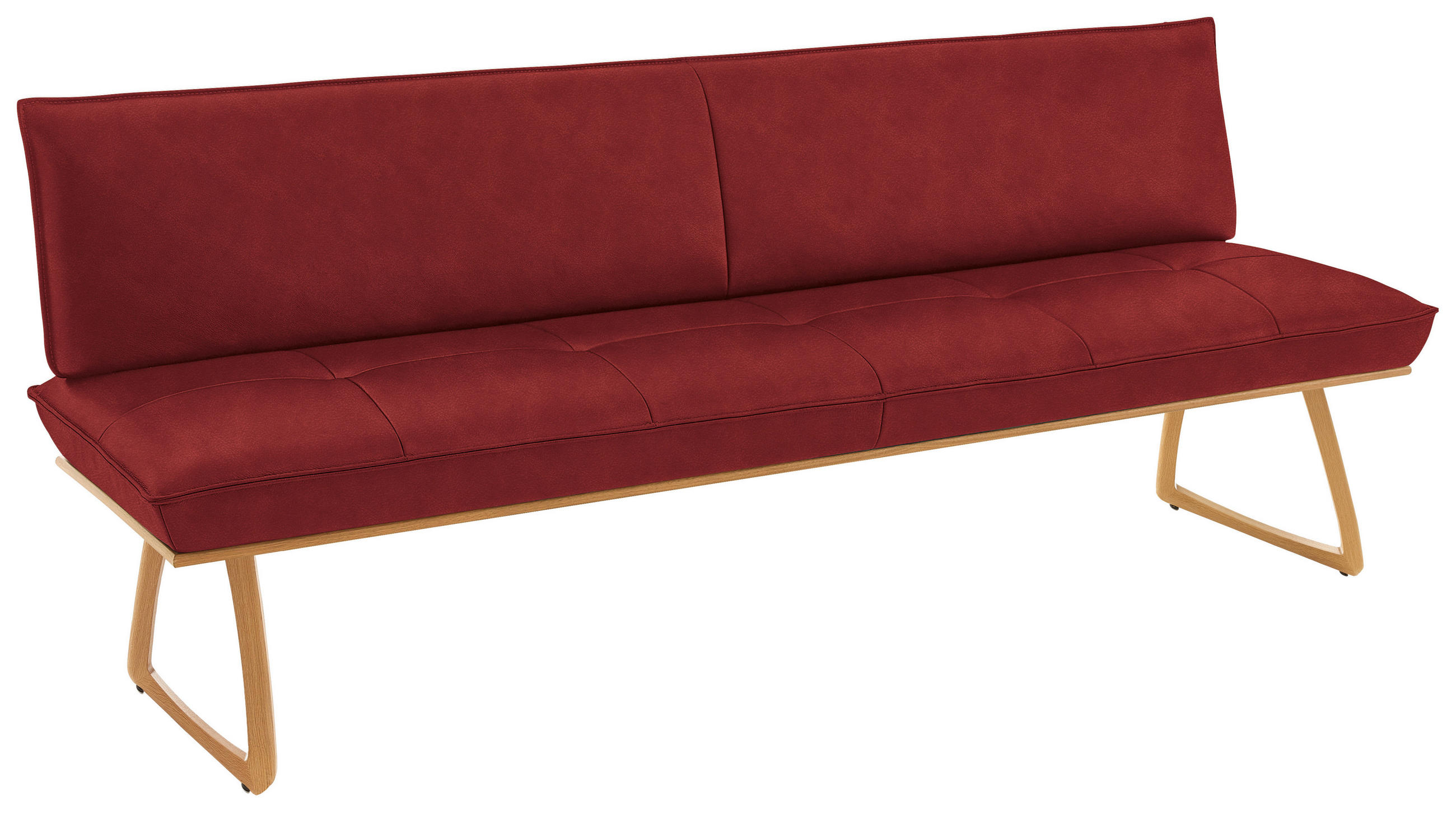 SITZBANK 214/88/66 cm  in Rot, Wildeiche  - Wildeiche/Eichefarben, Design, Leder/Holz (214/88/66cm) - Koinor