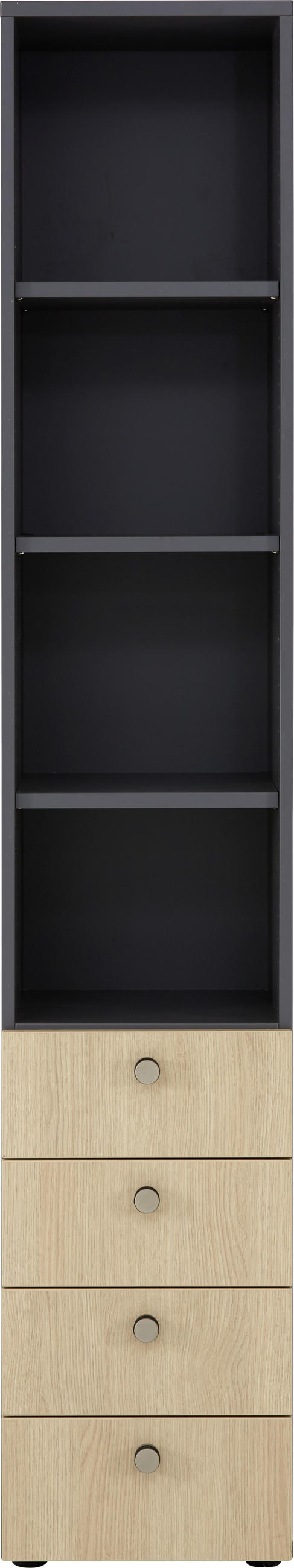 REGAL Graphitfarben, Eichefarben  - Eichefarben/Alufarben, KONVENTIONELL, Holzwerkstoff/Metall (40/215,6/42cm) - Venda