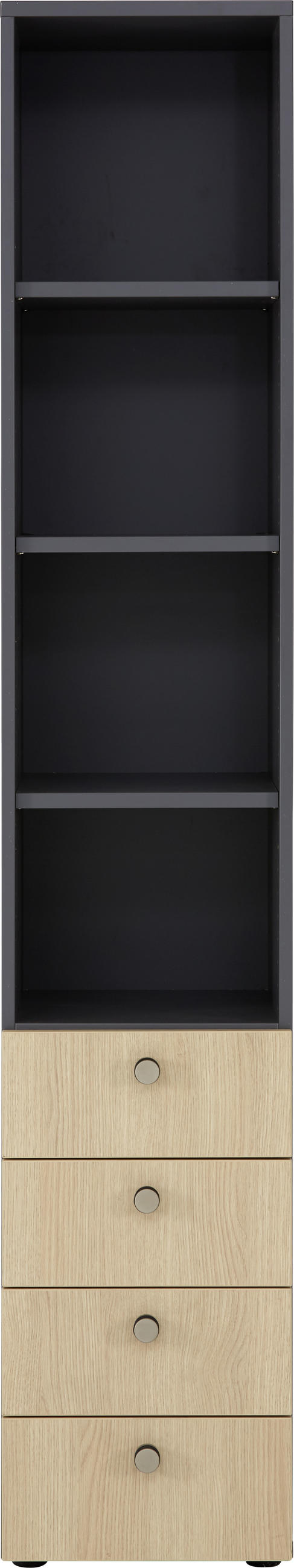 REGAL Graphitfarben, Eichefarben  - Eichefarben/Alufarben, KONVENTIONELL, Holzwerkstoff/Metall (40/215,6/42cm) - Venda