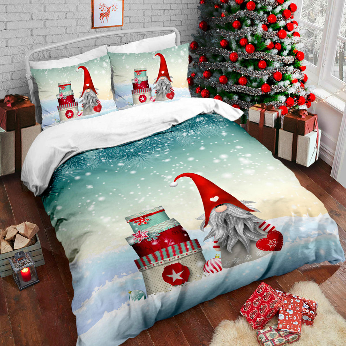 POSTELJINA SA DVA LICA Christmas Collection 140/200 cm saten plava, bela  - bela/plava, Osnovno, tekstil (140/200cm) - X-Mas