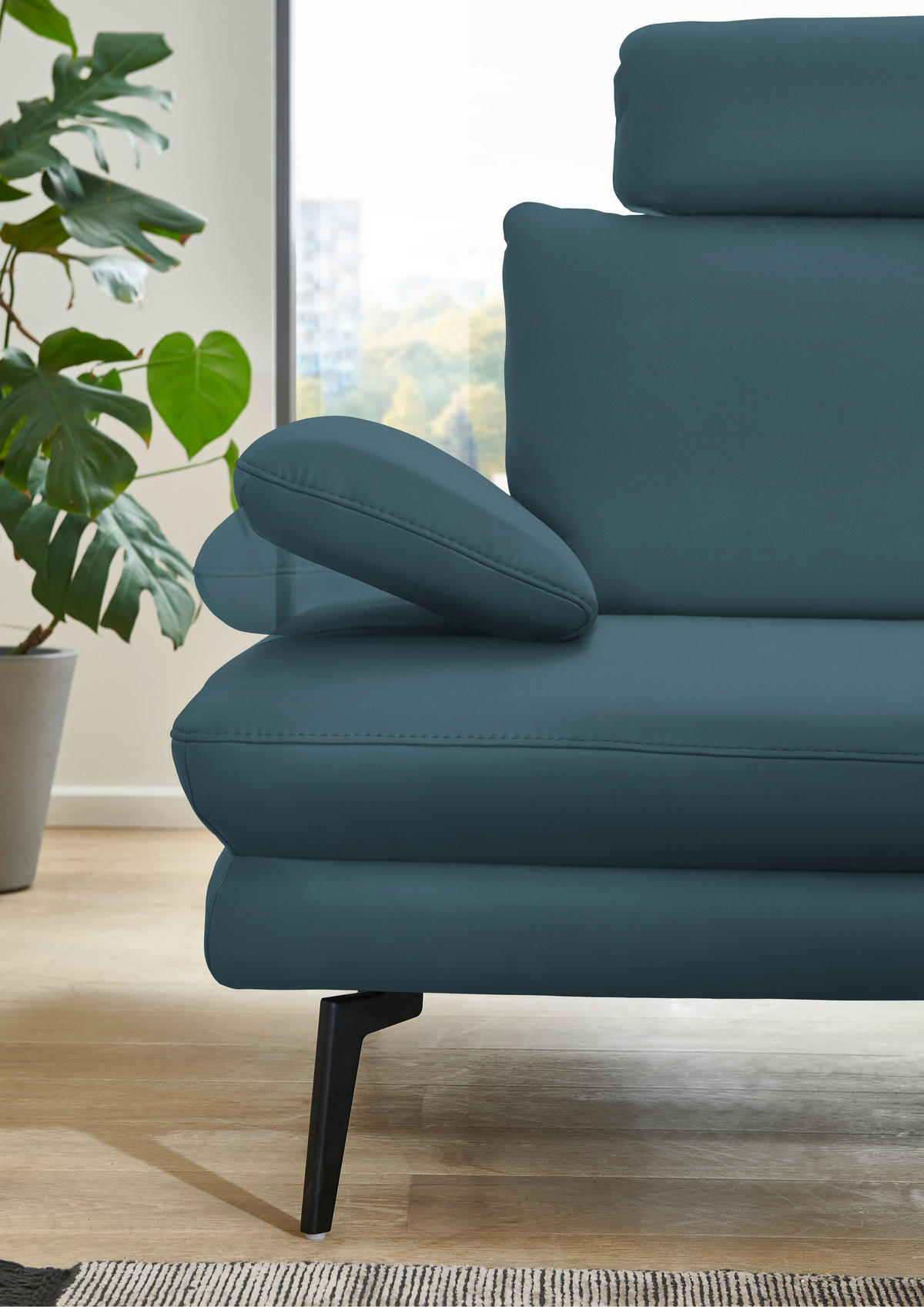 ECKSOFA in Echtleder Blau  310/180 cm  - Blau/Schwarz, Design, Leder/Metall (310/180cm) - Dieter Knoll