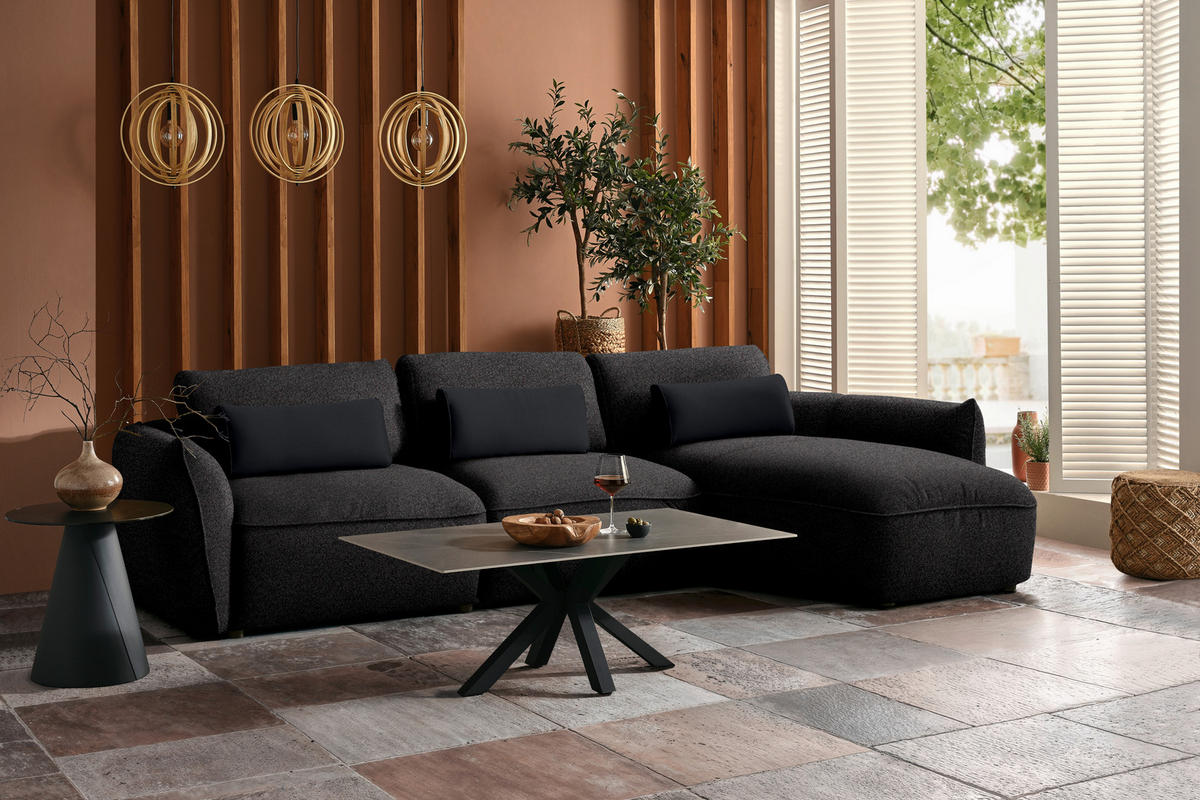 ECKSOFA  in Chenille Schwarz  340/190 cm  - Schwarz, Design, Kunststoff/Textil (340/190cm) - Belluti