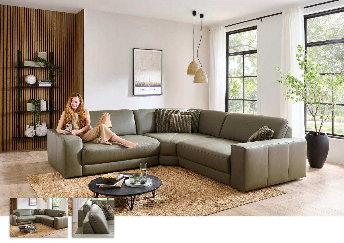 ECKSOFA Niels Andersson Olivgrün Echtleder  - Schwarz/Olivgrün, Design, Leder/Kunststoff (285/285cm) - Niels Andersson