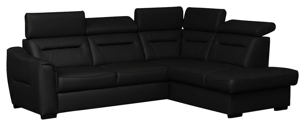 ECKSOFA Schwarz Echtleder Lederlook Bettkasten, Schlaffunktion, Rücken echt, Kopfteilverstellung  - Wengefarben/Schwarz, Design, Leder/Holz (260/212cm) - Celina Home