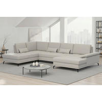 SEDACÍ SOUPRAVA, kůže, světle šedá - černá/světle šedá, Basics, kov/textil (223/363/176cm) - Sit & More
