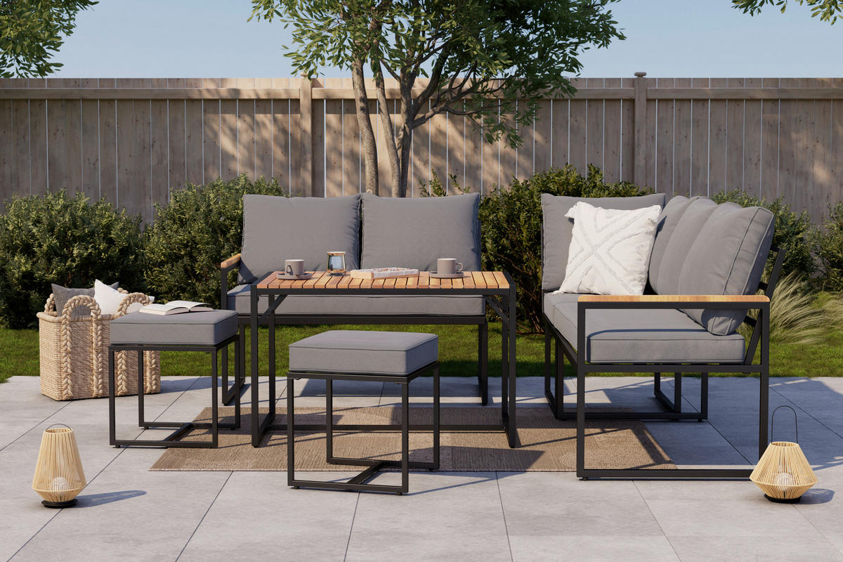 DINING-LOUNGESET  - Schwarz/Akaziefarben, Design, Holz/Textil (205/205cm) - Ambia Garden