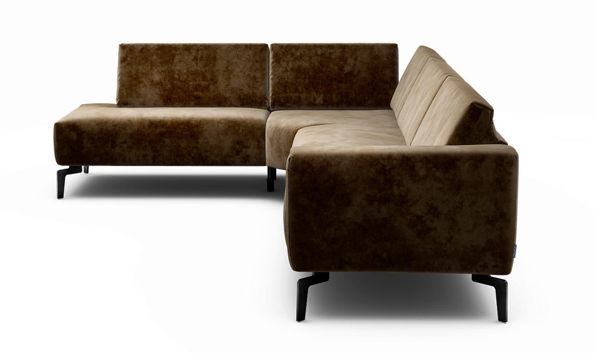 ECKSOFA Cosy Braun Samt  - Schwarz/Braun, Design, Textil/Metall (213/296cm) - SENSOO
