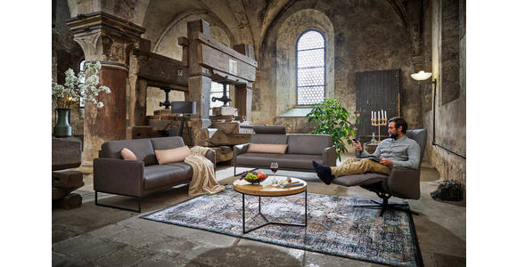 3-SITZER-SOFA in Leder Braun - Anthrazit/Braun, Design, Leder/Metall (198/86/94cm) - Johann Jakob