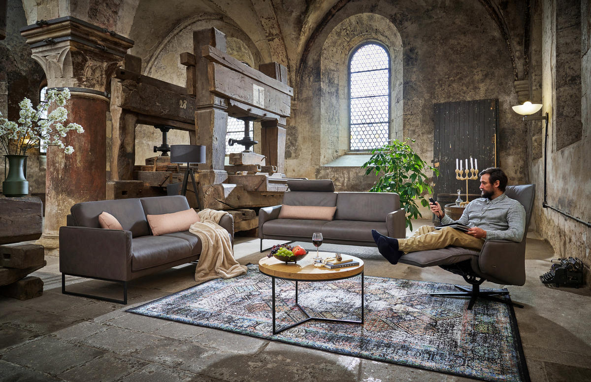 3-SITZER-SOFA in Echtleder Braun  - Anthrazit/Braun, Design, Leder/Metall (198/86/93cm) - Johann Jakob