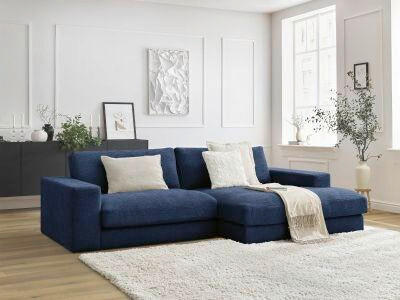 ECKSOFA Ottomane rechts  LEONARD  Dunkelblau Struktur  - Schwarz/Dunkelblau, MODERN, Kunststoff/Textil (274/159cm)