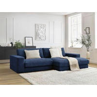 ECKSOFA Ottomane rechts  LEONARD  Dunkelblau Struktur  - Schwarz/Dunkelblau, MODERN, Kunststoff/Textil (274/159cm)
