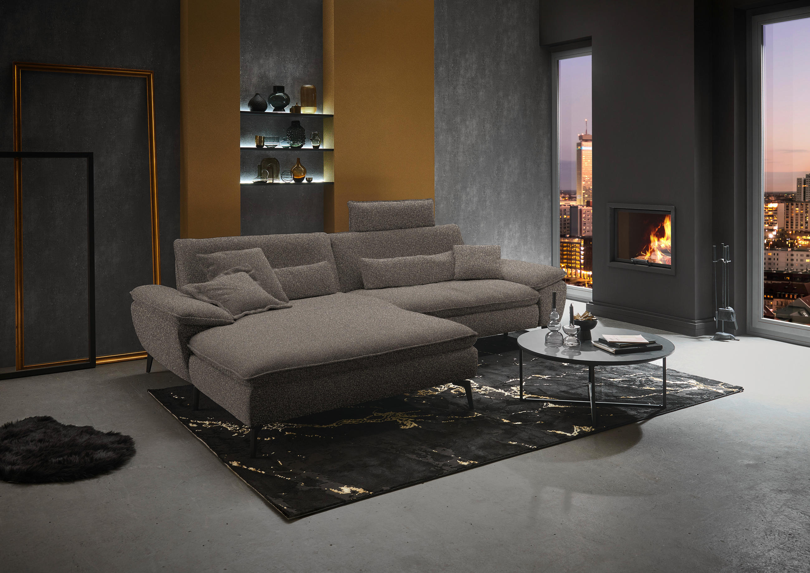 ECKSOFA in Webstoff Braun  - Schwarz/Braun, Design, Textil/Metall (197/295cm) - Valdera