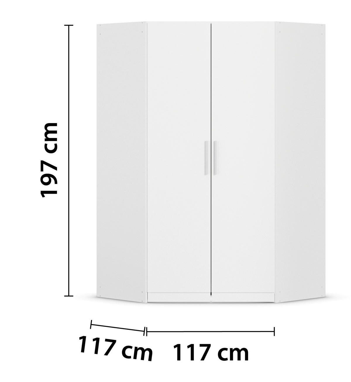 ECKKLEIDERSCHRANK 117/197/54 cm Weiß  - Alufarben/Weiß, KONVENTIONELL, Holzwerkstoff/Kunststoff (117/197/54cm) - home24