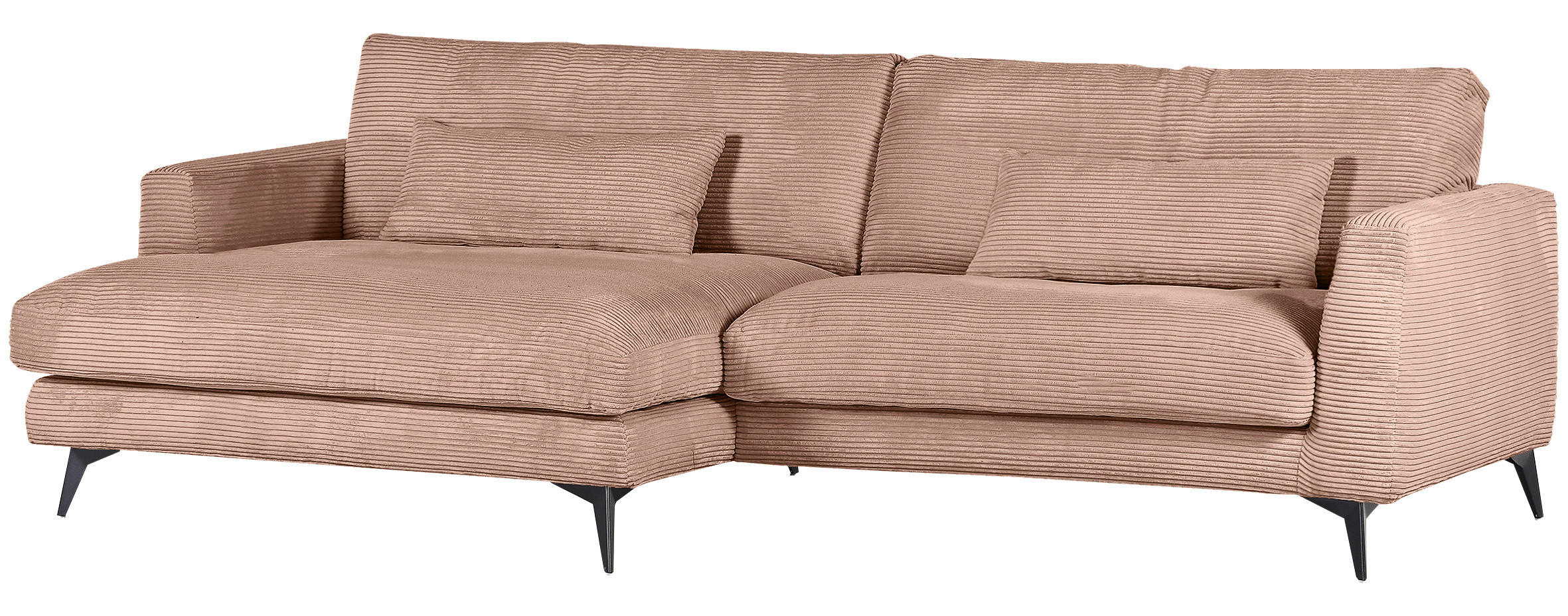 ECKSOFA Altrosa Cord  - Schwarz/Altrosa, LIFESTYLE, Textil/Metall (140/270cm) - Landscape