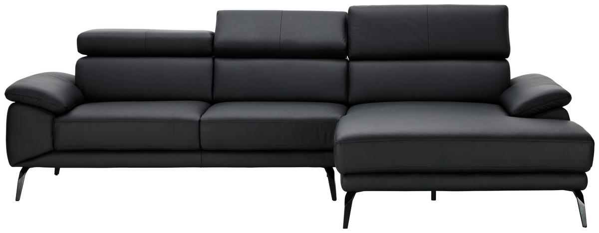 ECKSOFA Schwarz Echtleder  - Schwarz, Design, Leder/Metall (295/187cm) - Novel