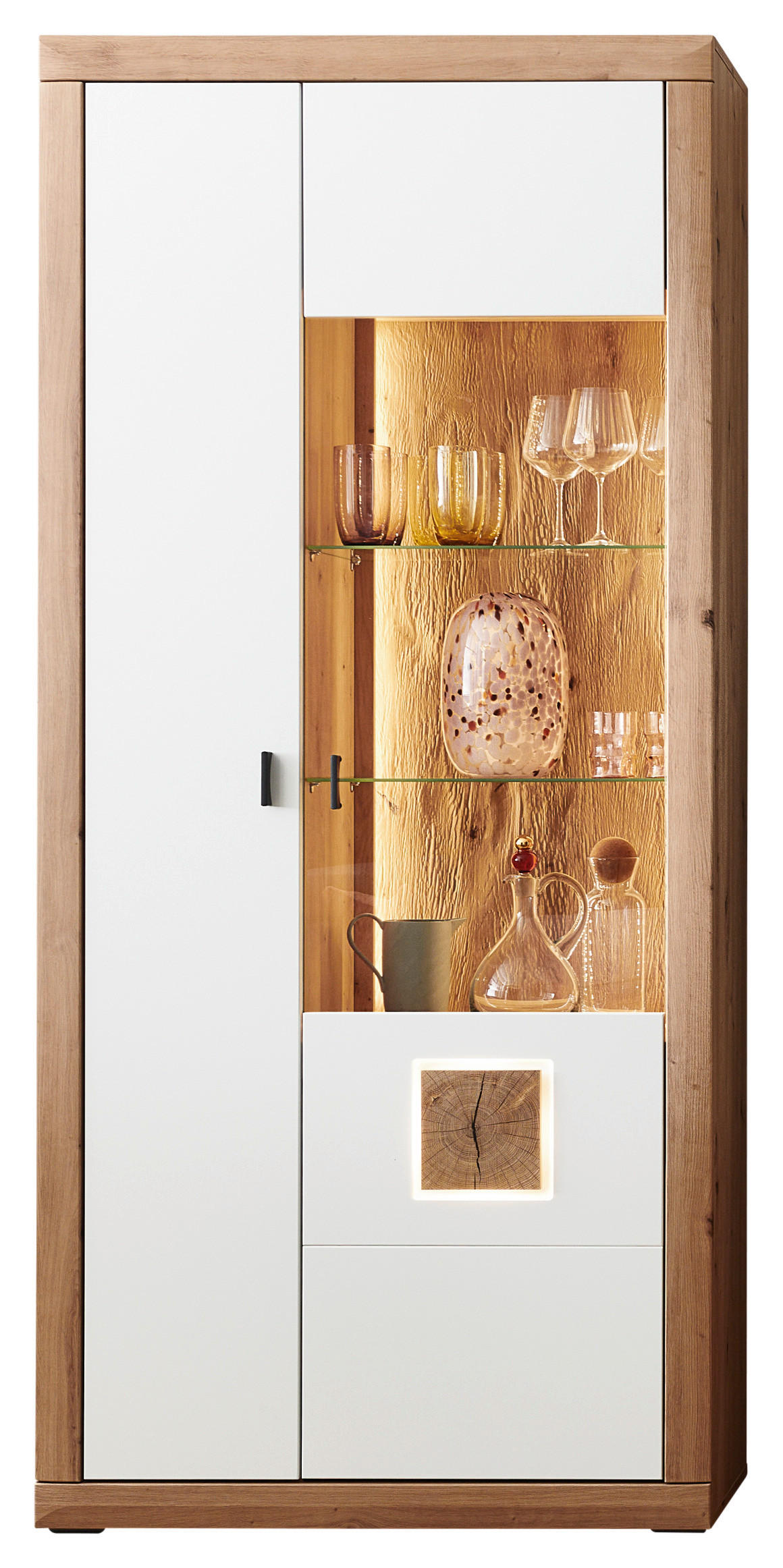 VITRINE in Weiß, Eiche Artisan  - Anthrazit/Weiß, KONVENTIONELL, Glas/Holzwerkstoff (92,9/206,3/37,3cm) - Stylife