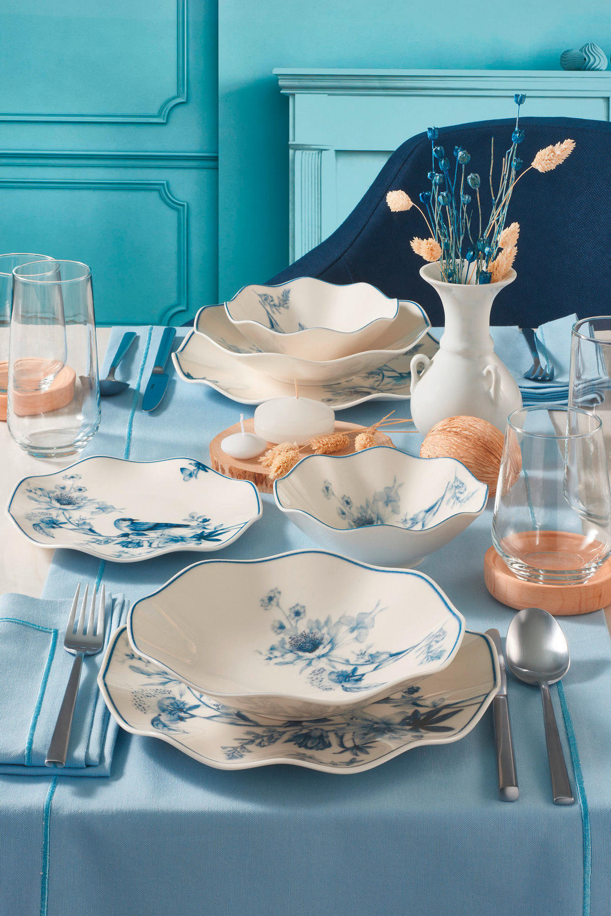 KOMBISERVICE Blau, Weiß 24-teilig 6 Personen  - Blau/Weiß, Basics, Keramik (25cm) - P & B