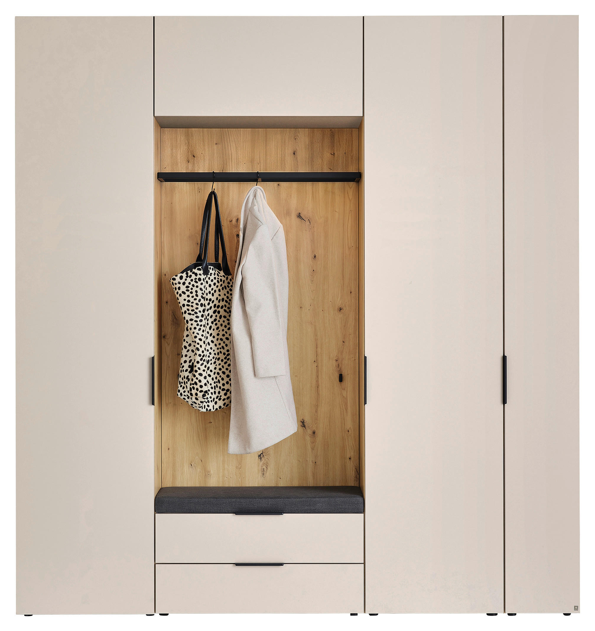 GARDEROBE 7-teilig  in 223/238/40 cm  - Anthrazit/Beige, Design, Holzwerkstoff/Textil (223/238/40cm) - Musterring