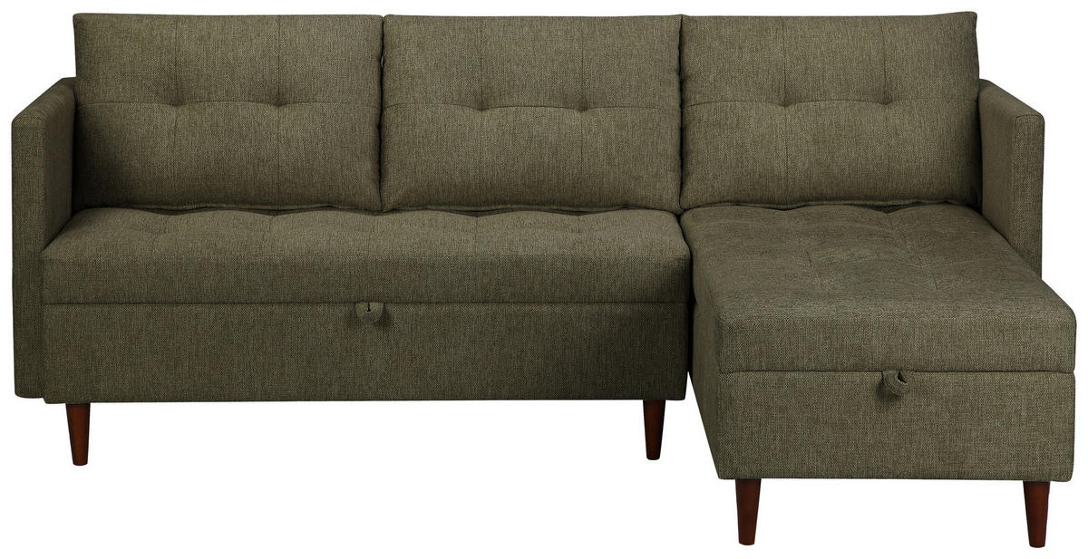 ECKSOFA SOLIN Grün Webstoff Rückenkissen, Bettkasten  - Braun/Grün, Design, Holz/Textil (188/79/123cm) - P & B