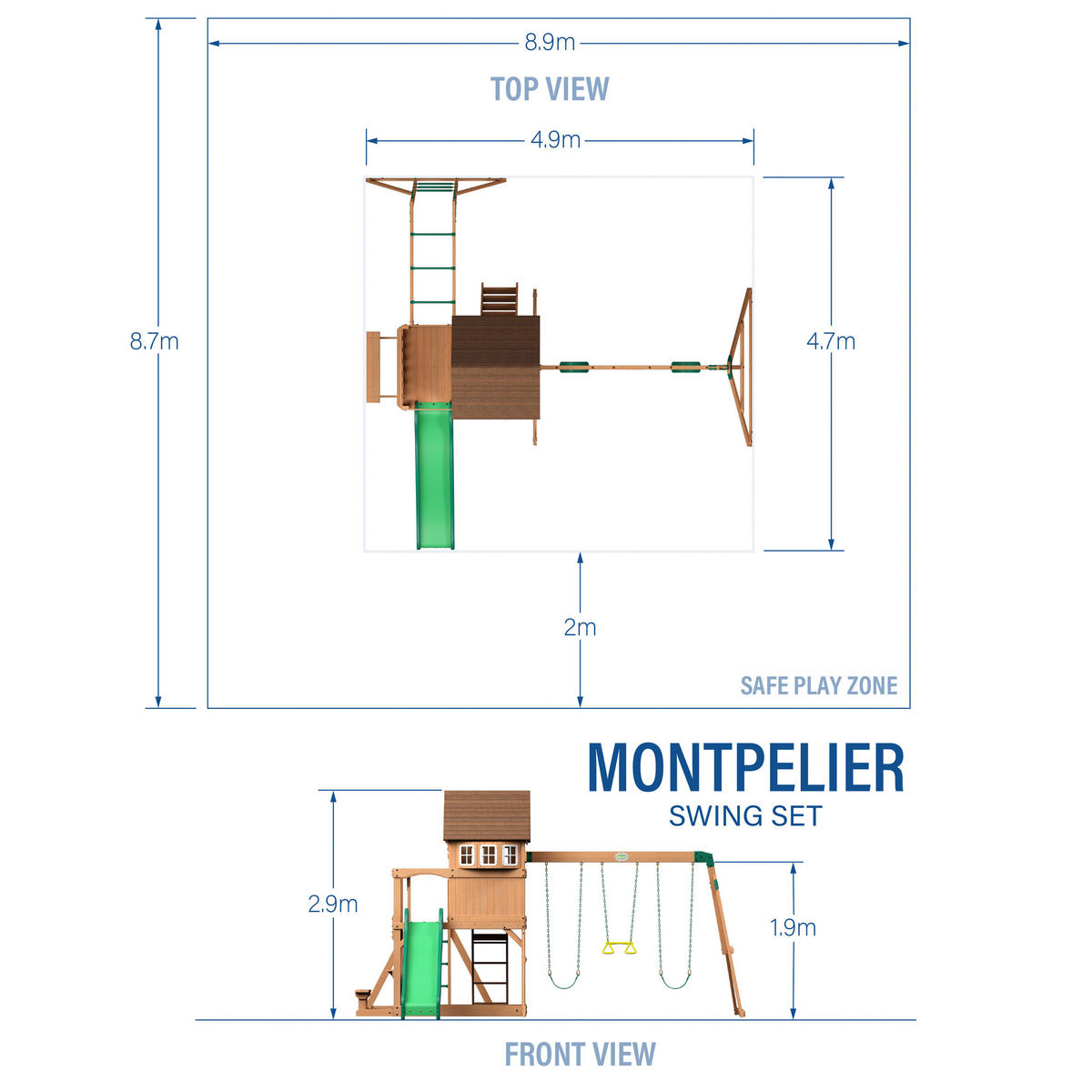 SPIELTURM MONTPELIER 490/470/290 cm  - Braun/Grün, Konventionell, Holz (490/470/290cm)