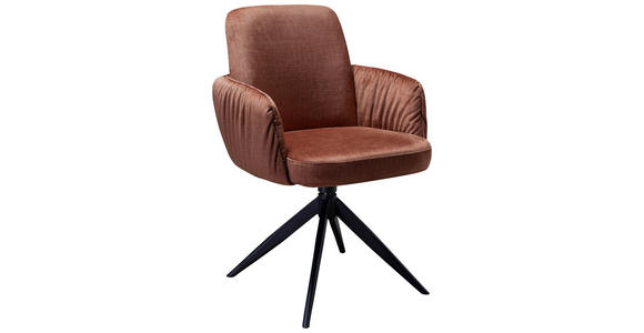 ARMLEHNSTUHL in Eisen Samt - Cognac/Schwarz, Design, Textil/Metall (59/85/62cm) - Moderano